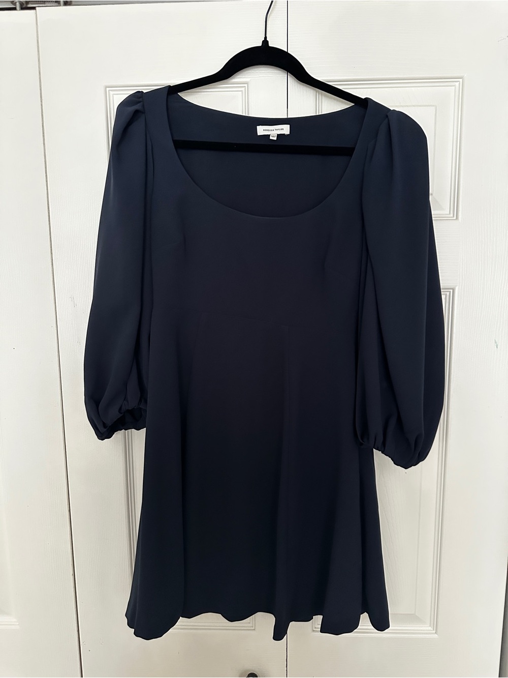 Rebecca Taylor Navy Scoop Neck Puff Sleeve Mini Dress